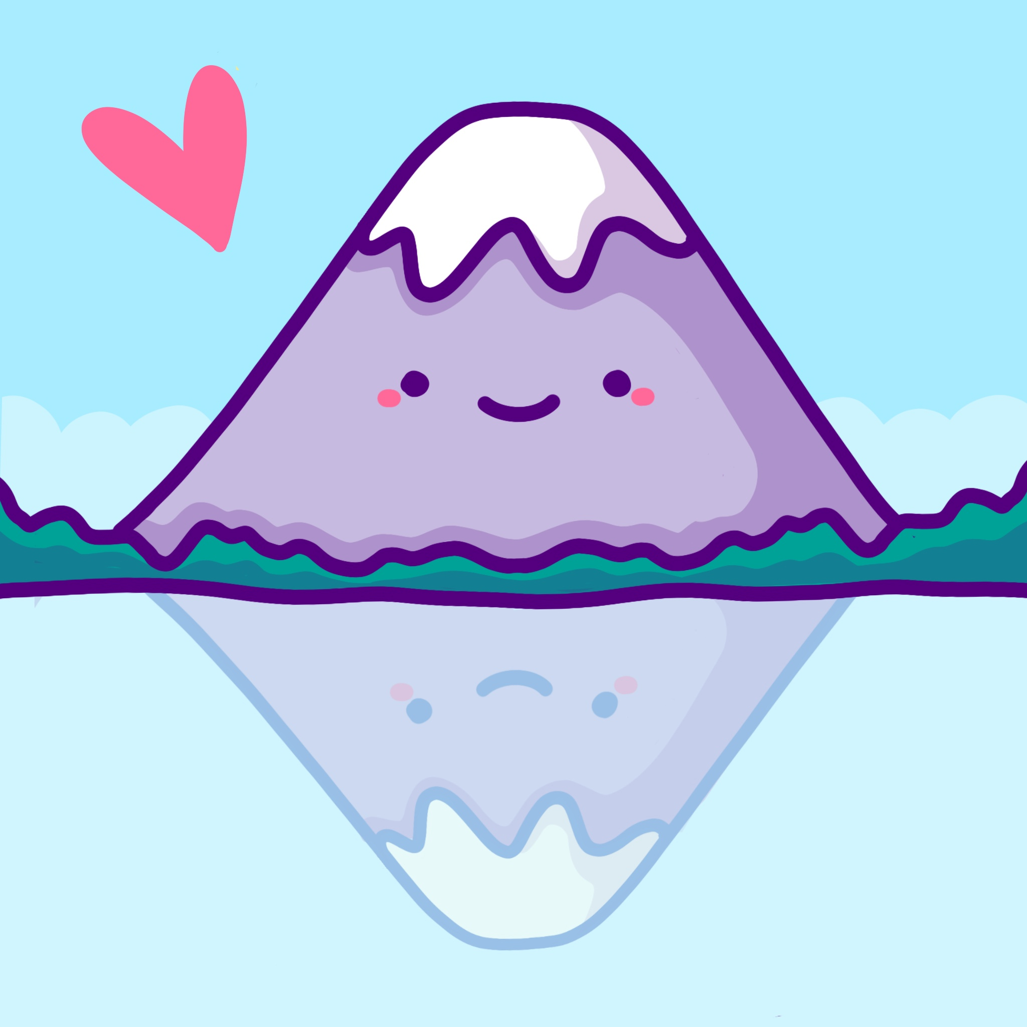 Cute Mount Fuji reflected in blue water