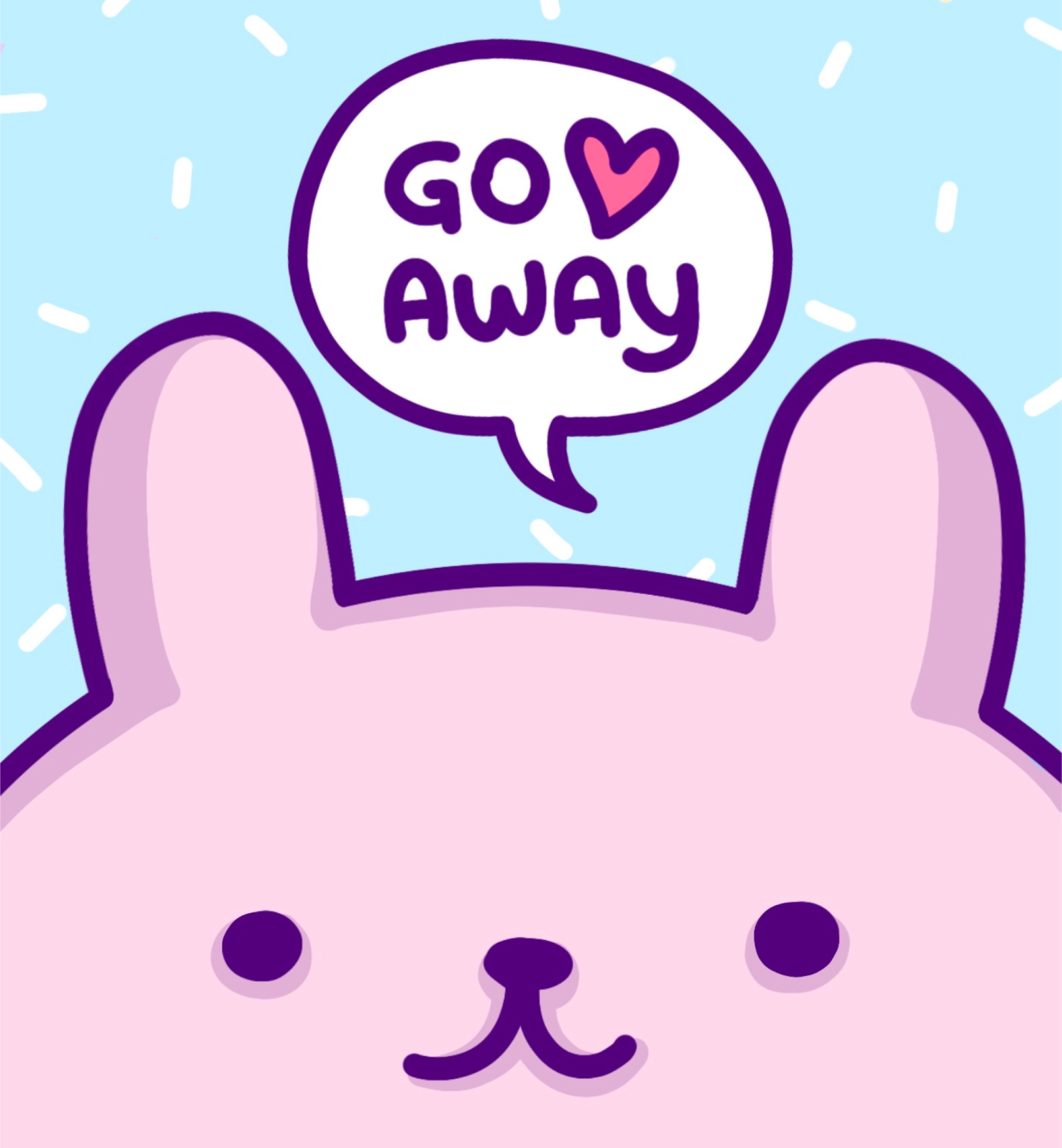 Close-up of a pink bunny saying Go Away