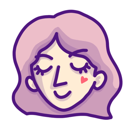 draw of a girl smiling with pink hair